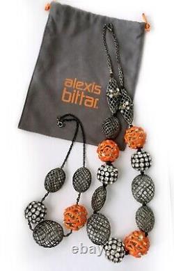 Bittar Pair'Coral Branches,'Fishnet' & Rhinestone Balls Necklaces, with Pouch