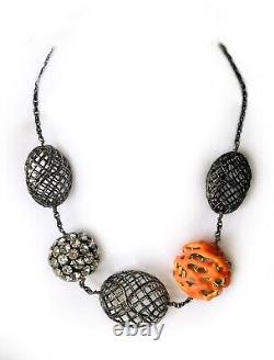 Bittar Pair'Coral Branches,'Fishnet' & Rhinestone Balls Necklaces, with Pouch