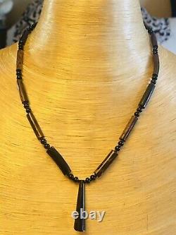 Black Coral Necklace VTG Beaded Beads collar natural branch Genuine Hawaii Rare