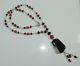 Black Onyx Red Coral Bead Strand Tassel Pendant Sterling Silver Necklace Cn 30