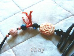 Black and Red Branch Coral Necklace w. Angel Skin Coral Shou bead and turquoise
