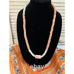Bold Layered twisted Freshwater pearls Angelskin carved coral statement necklace