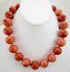 Classic Large 20mm Red/orange Horn Coral Knotted Bead Necklace With Sterling Clasp