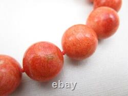 CLASSIC LARGE 20MM RED/ORANGE HORN CORAL KNOTTED BEAD NECKLACE With STERLING CLASP
