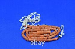 CORAL UNDYED! VTG Salmon RED Antique stone bead Original Natural necklace Tibet