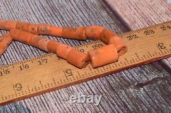 CORAL UNDYED! VTG Salmon RED Antique stone bead Original Natural necklace Tibet