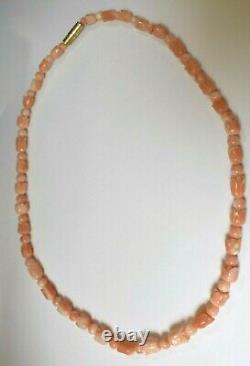 Carved Coral Flower Rose Buds and Beads Necklace Graduated Beads