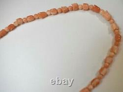 Carved Coral Flower Rose Buds and Beads Necklace Graduated Beads