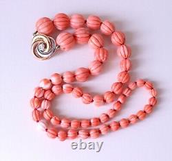 Carved Pumpkin Momo Coral Necklace 18k Gold Clasp & Diamond