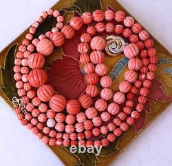 Carved Pumpkin Momo Coral Necklace 18k Gold Clasp & Diamond