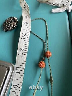 Chinese Carved Turquoise and Coral Beaded Necklace