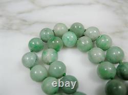 Chinese Green Jadeite Jade Carved Pink Angel Skin Coral Shou Bead Necklace Gold