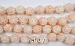 Chinese Natural Pink Angel Skin Coral Carved Carving 13mm Bead Necklace 150 Gram