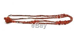 Chinese Red Coral Seed Bead Court Hat Finial Pendant Peking Glass Silk Necklace
