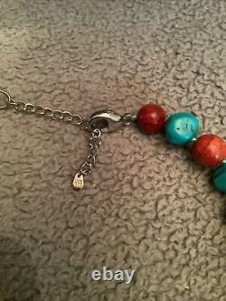 Chunky Lucas Lameth LUC Turquoise Coral Sterling Silver 925 Bead Necklace