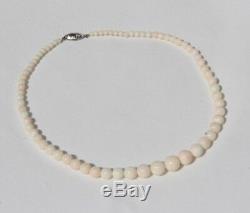 Circa 1930 Vintage Angel Skin Coral Beads Beaded Necklace Sterling Silver Clasp