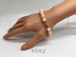 Coral Baby Pink Angel Skin Large Bead Bracelet Vintage 8 inches Boxed as Shown