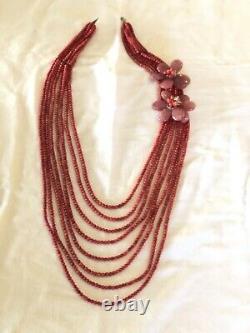 Coral Bead & Glass Necklace Vintage