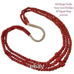Coral Bead Necklace Navajo HANDMADE HEAVY 5-15mm Beads Vintage Old Pawn Wrap