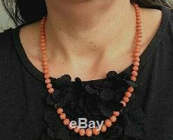 Coral Bead Necklace Victorian Re strung Gold Clasp Vintage (820J)