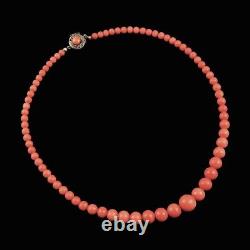 Coral Bead Necklace with filigree sterling silver Clasp