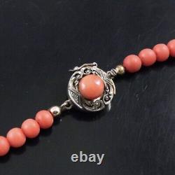 Coral Bead Necklace with filigree sterling silver Clasp