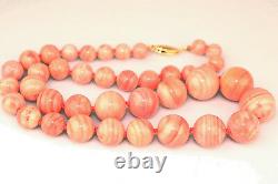 Coral Color Banded Agate Graduated Bead 20 Necklace With 14k Yellow Gold Clasp