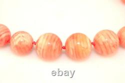 Coral Color Banded Agate Graduated Bead 20 Necklace With 14k Yellow Gold Clasp
