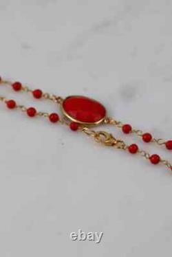 Coral Long Wire Wrapped Layered 20 Necklace in 14K Yellow Gold Over Women's