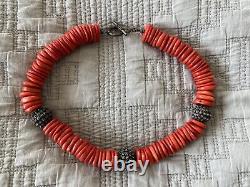Coral Necklace 18', Silver Beads