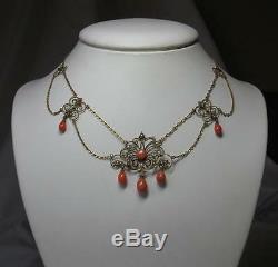 Coral Necklace Antique Victorian 14K Gold Graduated Beads c1880 Wedding Jewelry