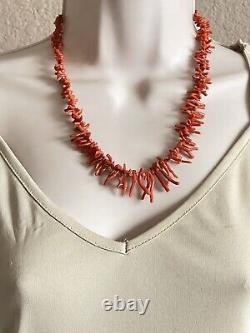 Coral Necklace VTG Red Mediterranean Branch Beaded Genuine Collar Natural Rare
