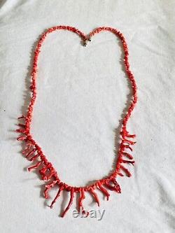 Coral Necklace VTG Red Mediterranean Branch Beaded Genuine Long Collar Abstract