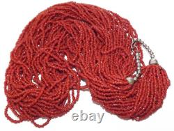 Coral Seed Bead & Silver Necklace Vintage Native American 27 strands 31 inches