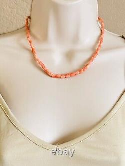 Coral VTG Necklace pink beaded carved rose natural Beads Genuine Choker Collar