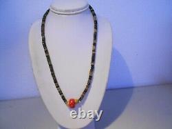 Coral barrel / donut tourmaline beads necklace/silver clasp