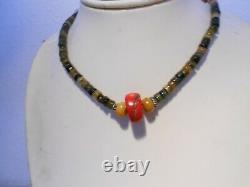 Coral barrel / donut tourmaline beads necklace/silver clasp