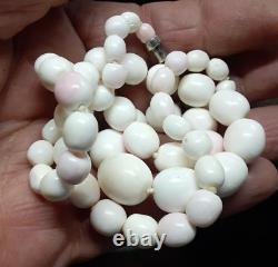 Creamy White w Hints of Pink ANGEL Skin Coral 21 Necklace Oval Beads 59 Grams