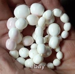 Creamy White w Hints of Pink ANGEL Skin Coral 21 Necklace Oval Beads 59 Grams