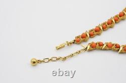 Crown Trifari 1950s Coral Orange Floral Beaded Jewellery Set, Necklace Brooch