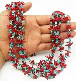 DTR JAY KING 925 Silver Turquoise & Red Coral 5-Strand Beaded Necklace N2210