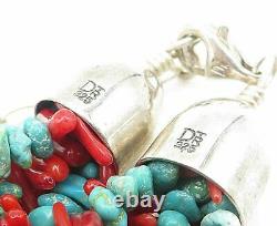 DTR JAY KING 925 Silver Turquoise & Red Coral 5-Strand Beaded Necklace N2210