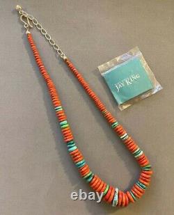 DTR Jay King Sterling Silver Turquoise Coral Graduated Heishi Disc Bead Necklace