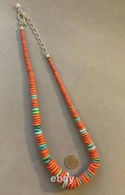 DTR Jay King Sterling Silver Turquoise Coral Graduated Heishi Disc Bead Necklace