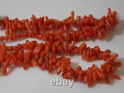 Dainty Vintage Salmon Branch Coral Graduated Bead Strand 16 Necklace 7f 34