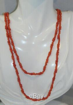 Dainty X Long Salmon color Coral Bead Strand 42 Necklace 7d 93