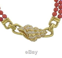 David Webb Coral Bead Diamond Gold Shell Motif Necklace