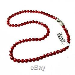 David Yurman Sterling Silver 6mm Red Coral Spiritual Bead Necklace 18.5 inches