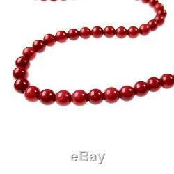 David Yurman Sterling Silver 6mm Red Coral Spiritual Bead Necklace 18.5 inches