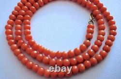 +Delicate Old Antique Estate Victorian Natural Salmon Coral Necklace, 17 long